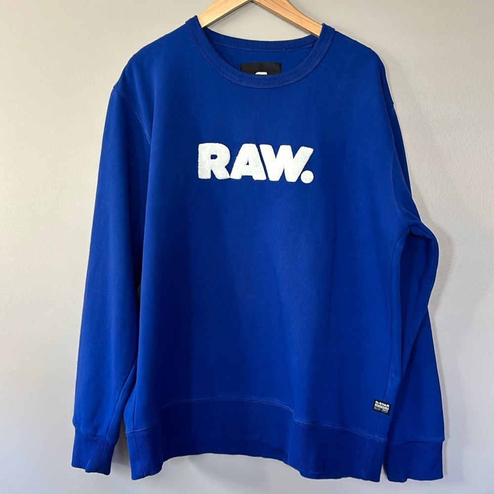 G-Star RAW Big Logo‎ Crewneck Sweatshirt Sz XL Royal Blue
